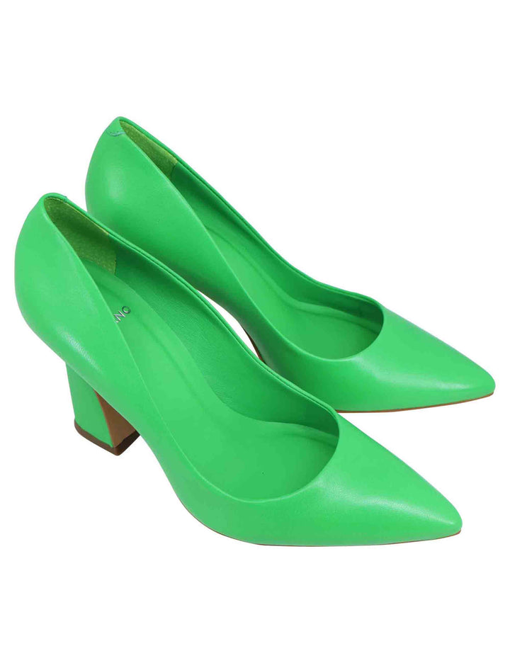Spatarella Decollete donna in pelle verde con tacco alto e punta a punta Vendita Economica
