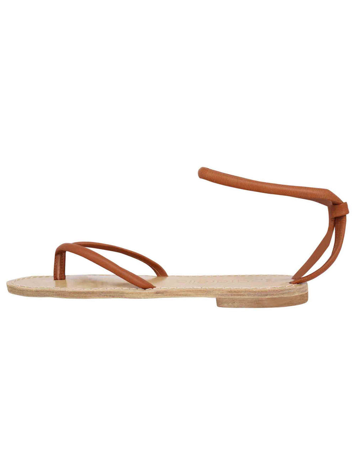 Spatarella Sandali flat donna infradito in pelle cuoio con cavigliera Saldi Di Fabbrica
