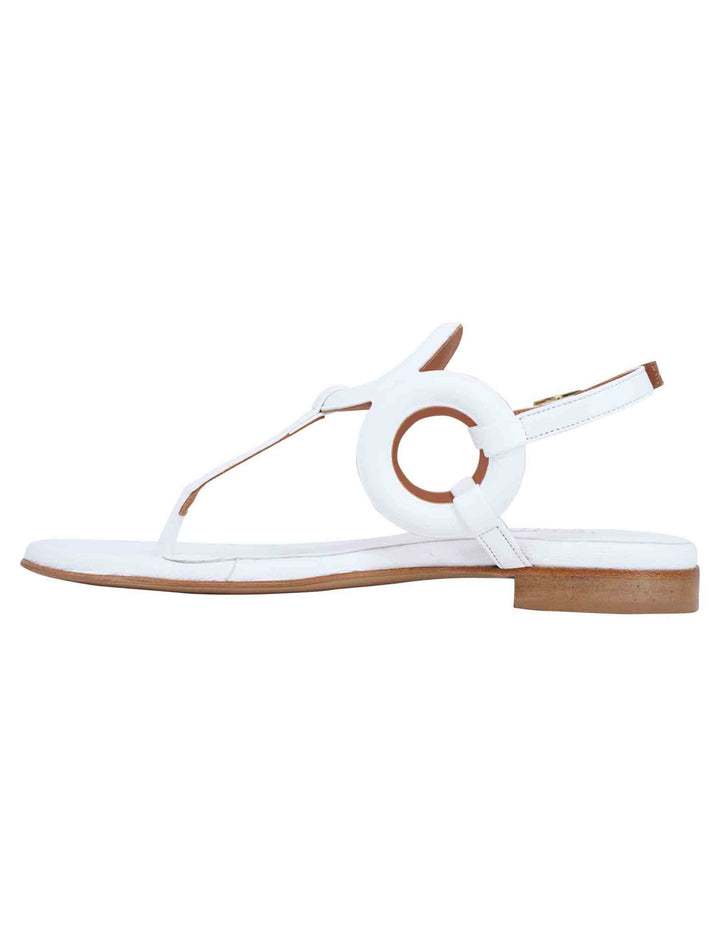 Spatarella Sandali infradito slingback donna in pelle bianca con punta tonda e tacco basso Vendite Flash