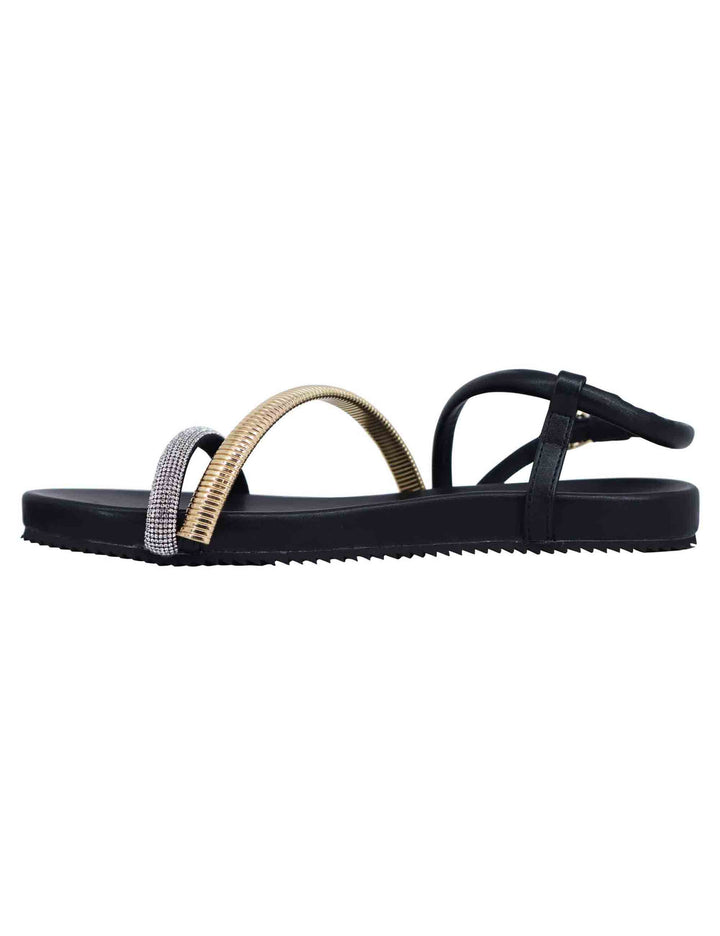 Spatarella Sandali flat donna in eco pelle nera con fussbett e cinturino posteriore Brie Negozio