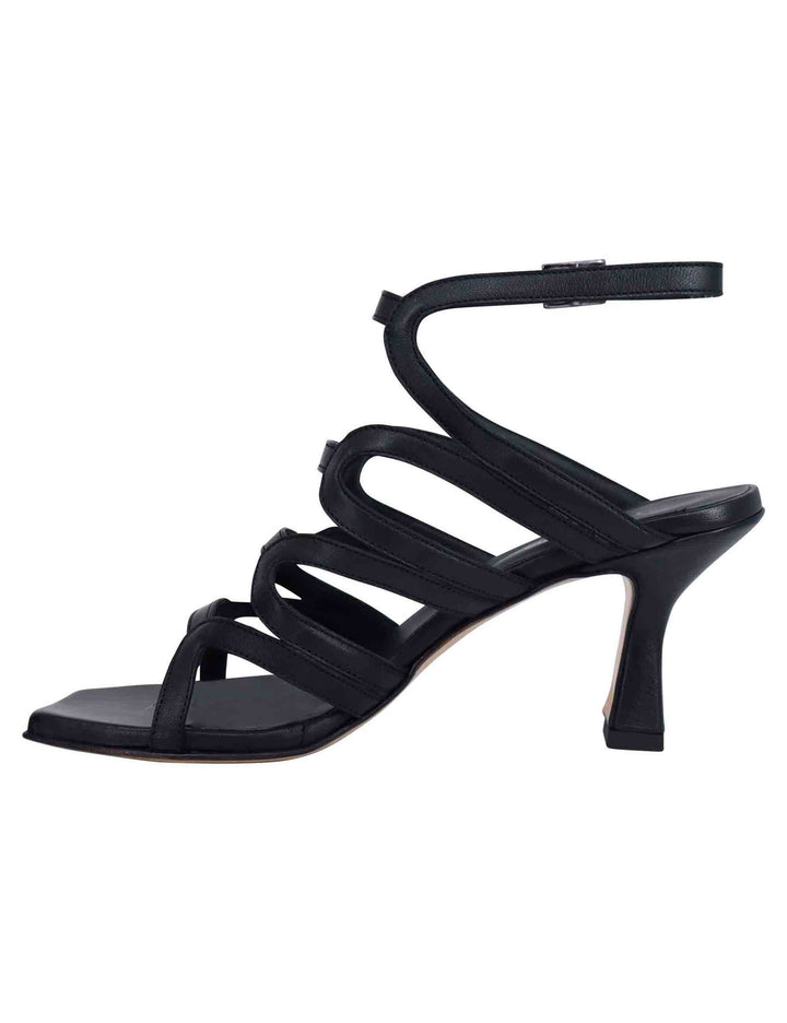 Spatarella Sandali slingback donna in pelle nera con tacco alto e punta quadra In Saldo