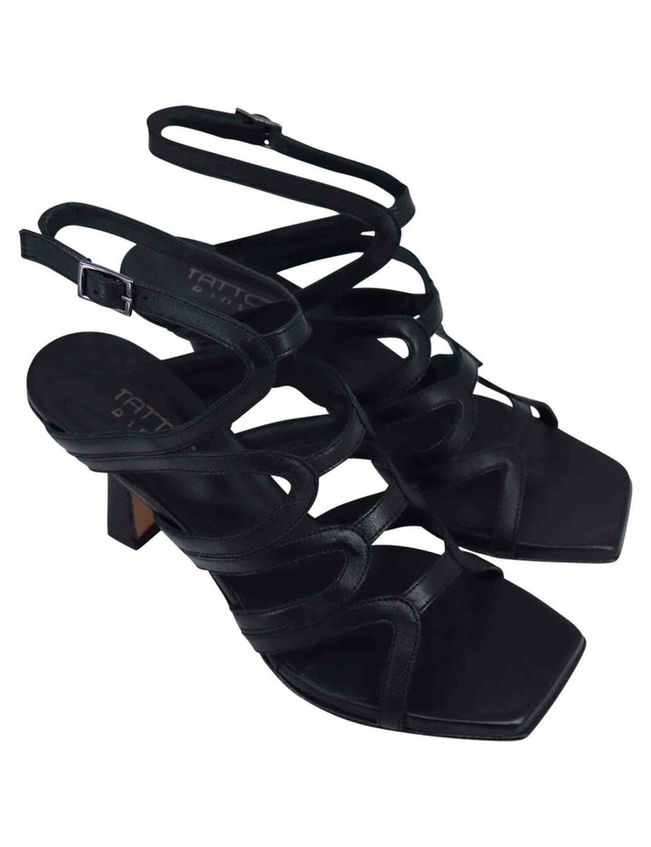 Spatarella Sandali slingback donna in pelle nera con tacco alto e punta quadra In Saldo
