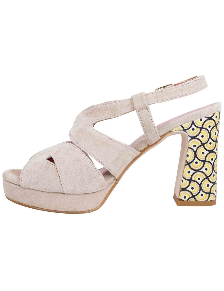 Spatarella Sandali slingback donna in camoscio sabbia con tacco alto e plateau Nuova