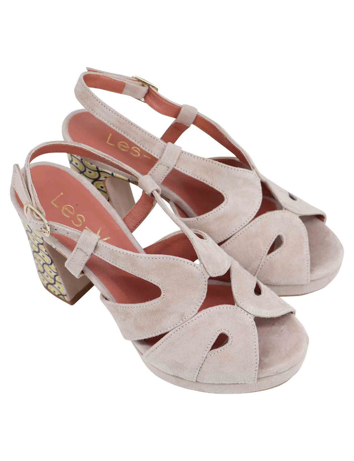 Spatarella Sandali slingback donna in camoscio sabbia con tacco alto e plateau Nuova