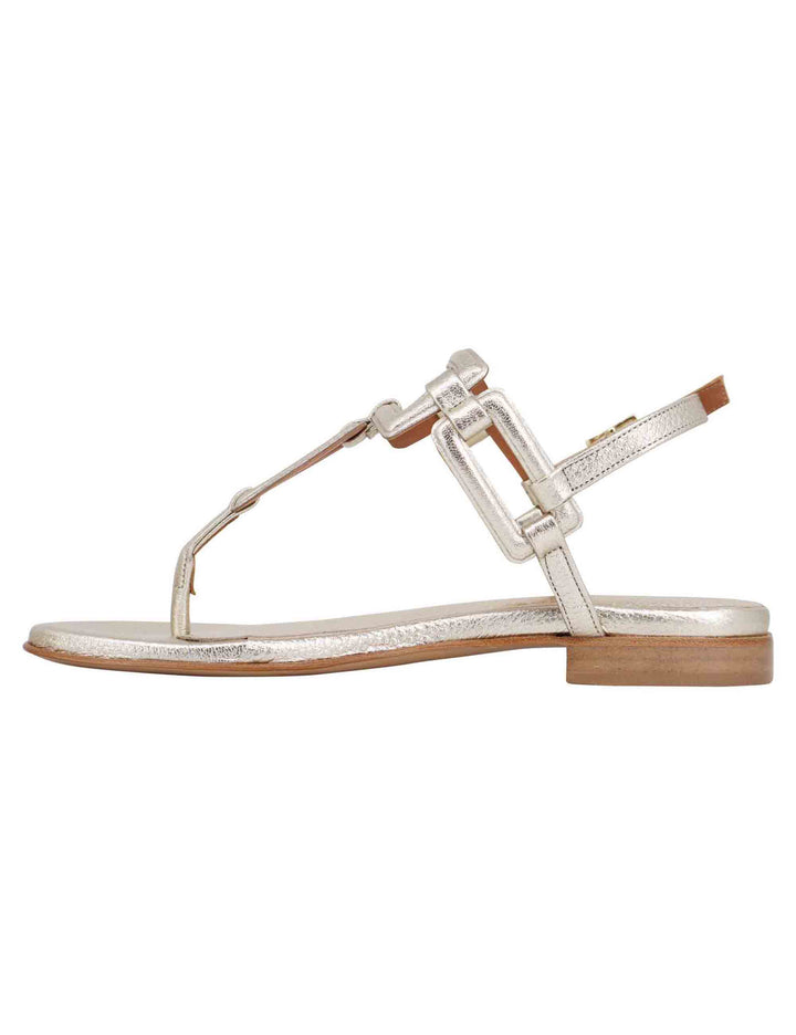 Spatarella Sandali flat slingback infradito donna in pelle laminata platino Moda