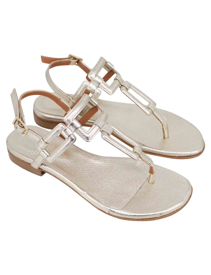 Spatarella Sandali flat slingback infradito donna in pelle laminata platino Moda