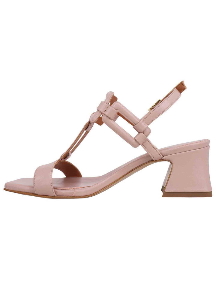Spatarella Sandali sligback donna in pelle cipria con punta quadra e tacco in pelle Italy