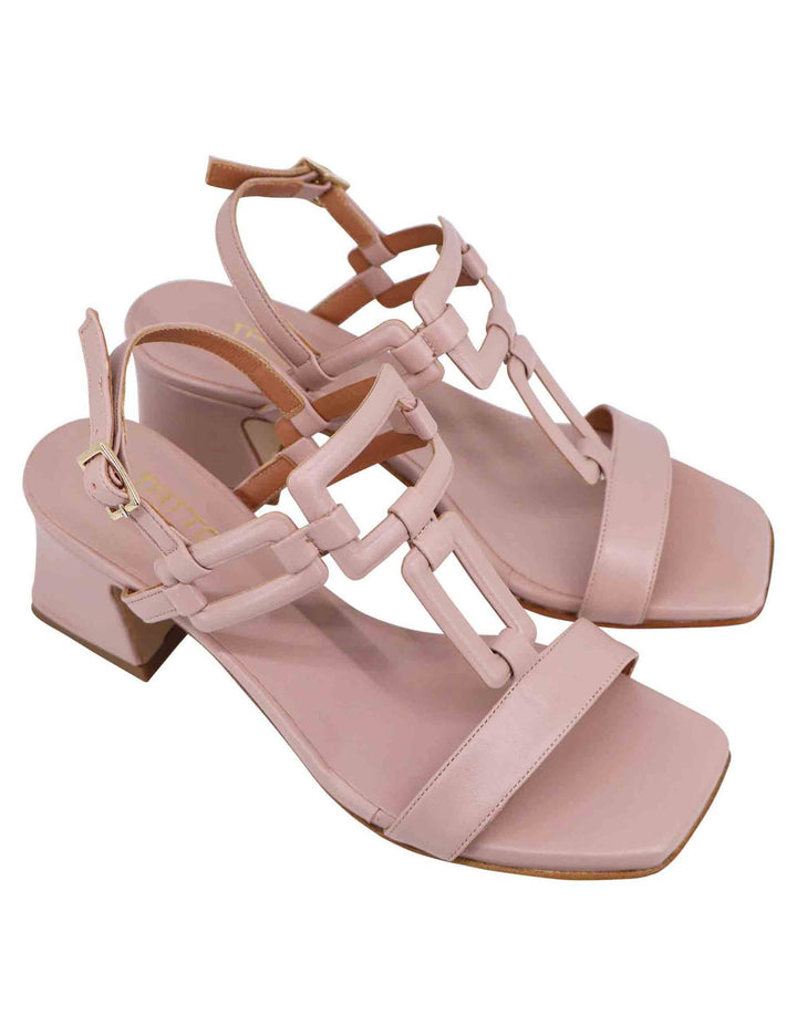 Spatarella Sandali sligback donna in pelle cipria con punta quadra e tacco in pelle Italy