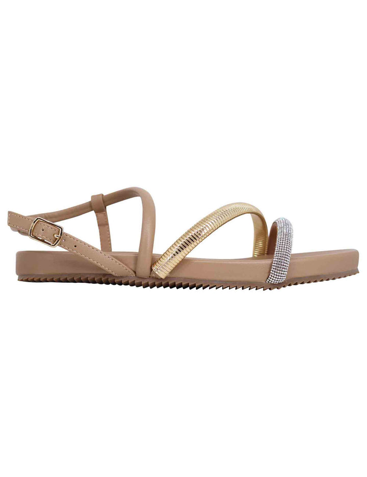 Spatarella Sandali flat donna in eco pelle camel con fussbett e cinturino posteriore Brie Italia