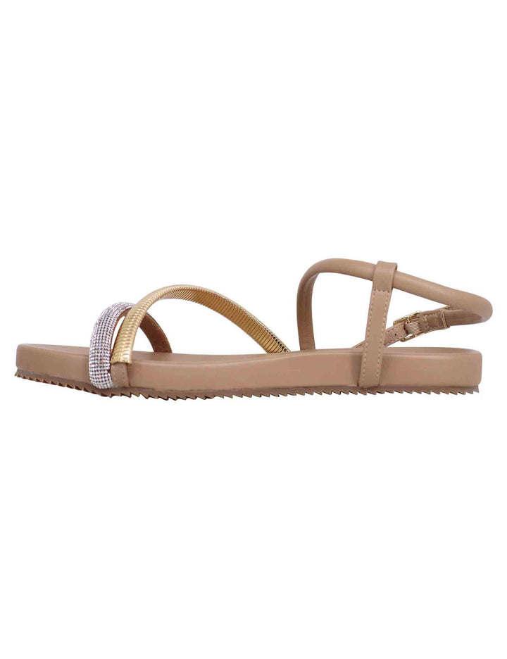 Spatarella Sandali flat donna in eco pelle camel con fussbett e cinturino posteriore Brie Italia