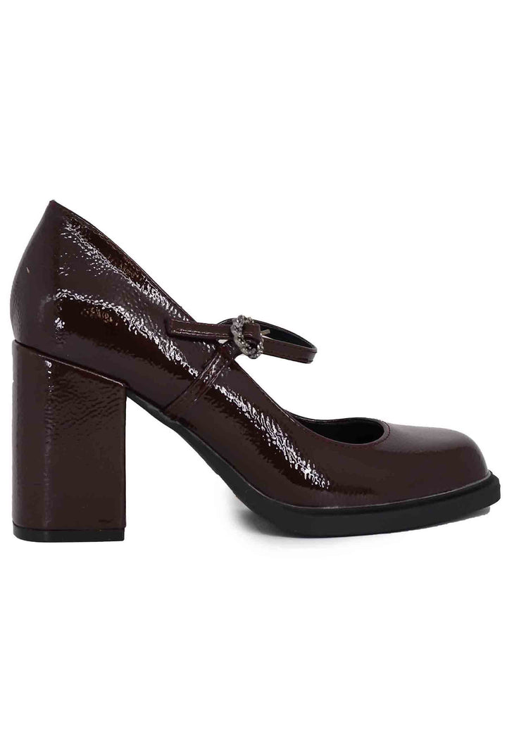 Spatarella Decollete donna in vernice bordeaux con tacco alto e punta tonda