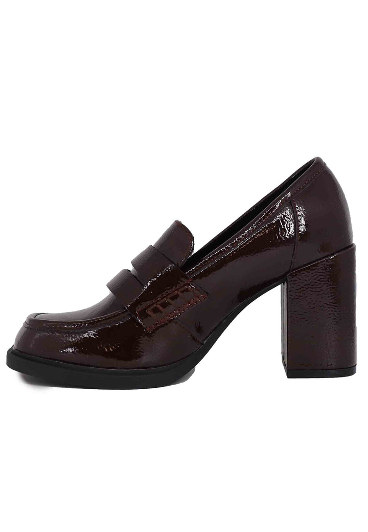 Spatarella Mocassini donna in vernice bordeaux con tacco alto e punta tonda Promozione
