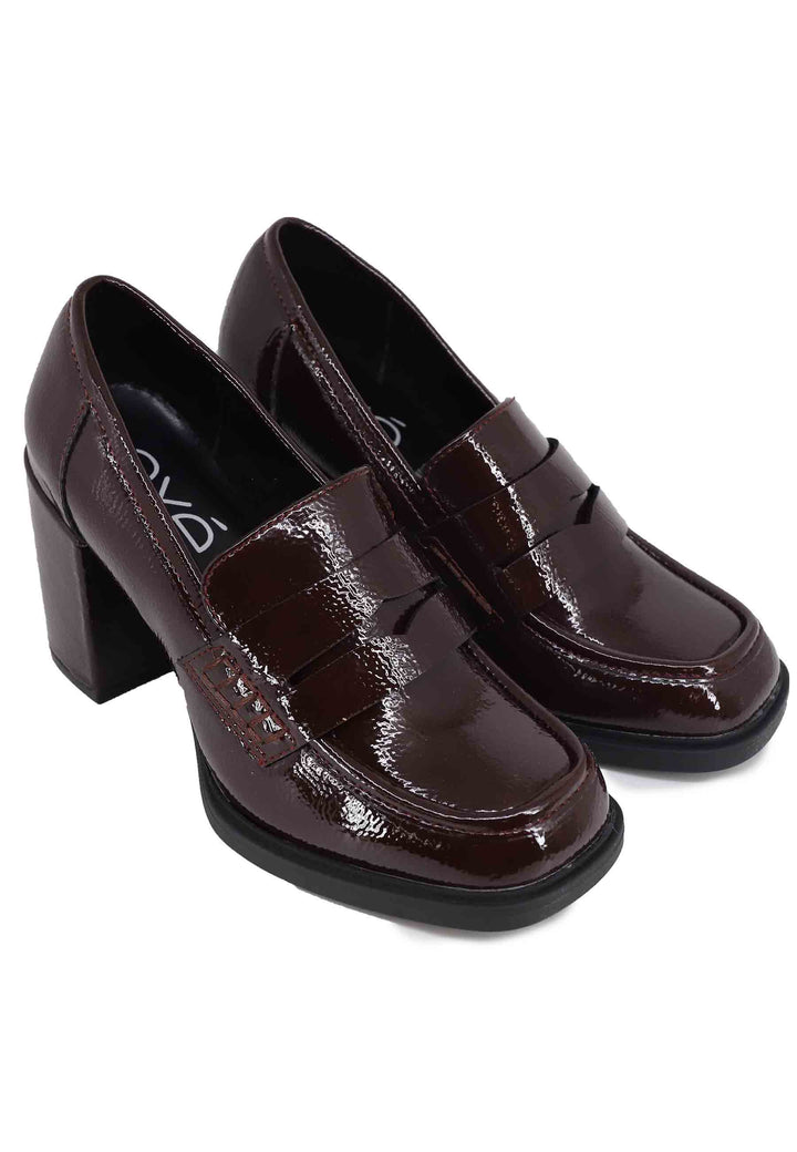 Spatarella Mocassini donna in vernice bordeaux con tacco alto e punta tonda Promozione