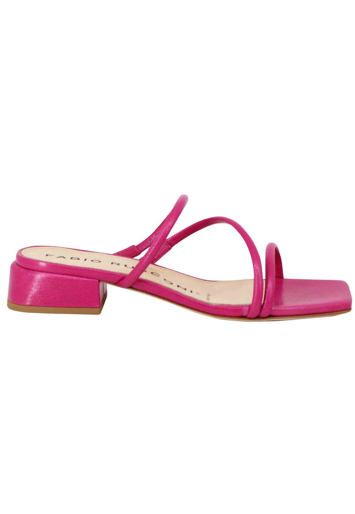 Spatarella Sandali donna in pelle fuxia con tacco basso e punta quadra
