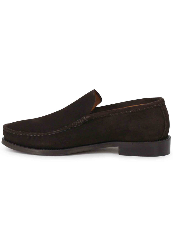 Spatarella Mocassini uomo in camoscio marrone con patta liscia e suola in cuoio cucita Convenienza