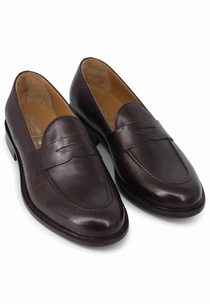 Spatarella Mocassini uomo in pelle marrone con suola in cuoio Novità