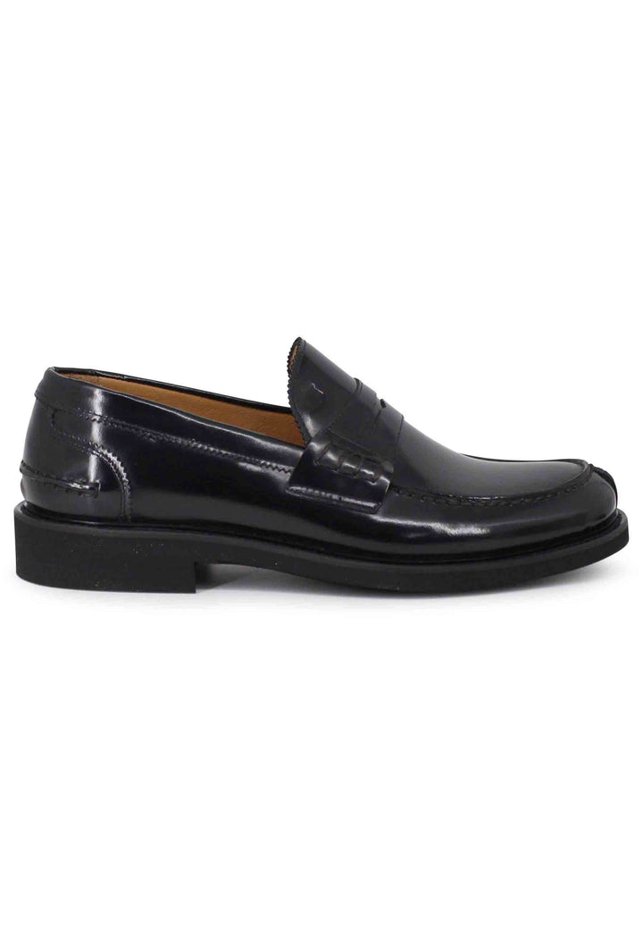 Spatarella Mocassini uomo in pelle nera con suola cucita in gomma ultra leggera