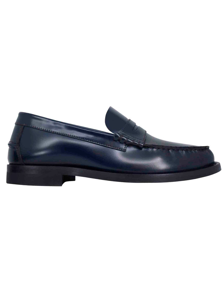 Spatarella Mocassini uomo in pelle blu con suola in cuoio cucita Online