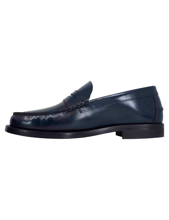 Spatarella Mocassini uomo in pelle blu con suola in cuoio cucita Online