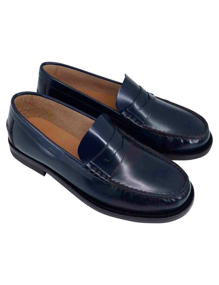 Spatarella Mocassini uomo in pelle blu con suola in cuoio cucita Online