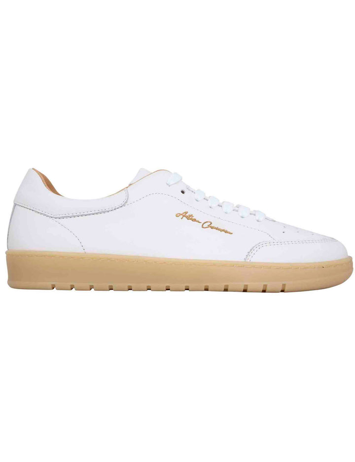 Spatarella Sneakers uomo in pelle bianca con suola in gomma ambra In Vendita