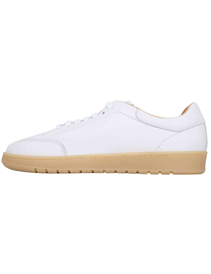Spatarella Sneakers uomo in pelle bianca con suola in gomma ambra In Vendita
