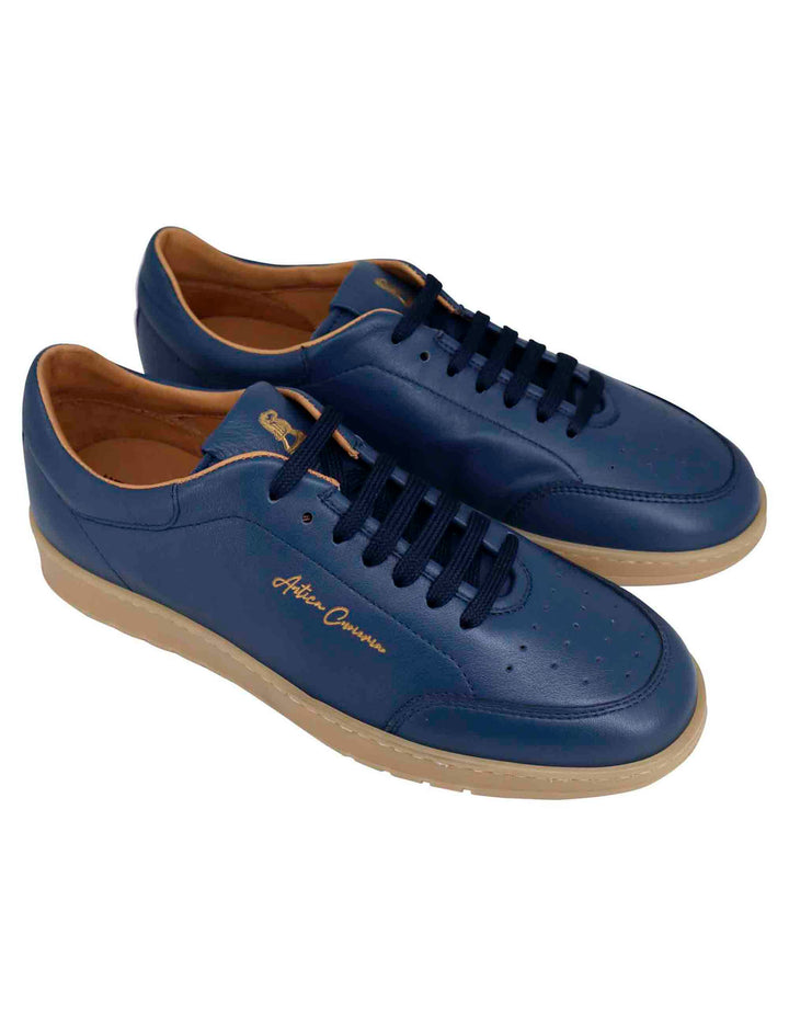 Spatarella Sneakers uomo in pelle celeste con suola in gomma ambra Offerte