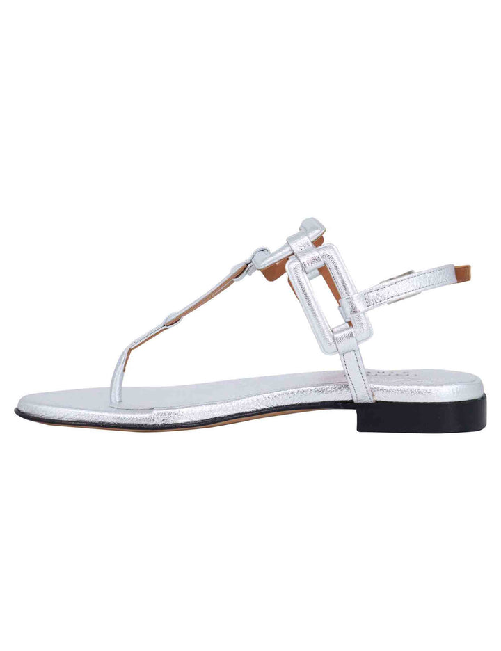 Spatarella Sandali flat slingback infradito donna in pelle laminata argento Promozione