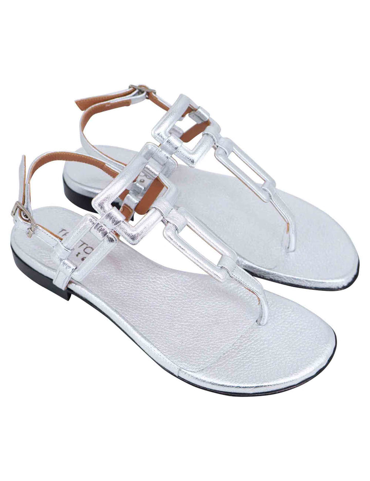 Spatarella Sandali flat slingback infradito donna in pelle laminata argento Promozione