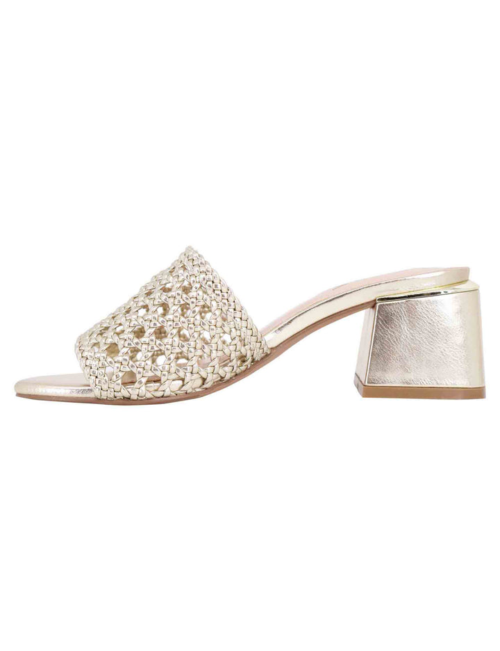 Spatarella Sandali donna in eco pelle oro intrecciata con punta quadra Pezzi Unici