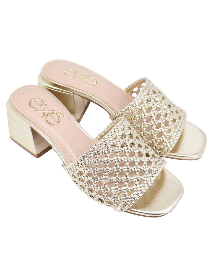 Spatarella Sandali donna in eco pelle oro intrecciata con punta quadra Pezzi Unici