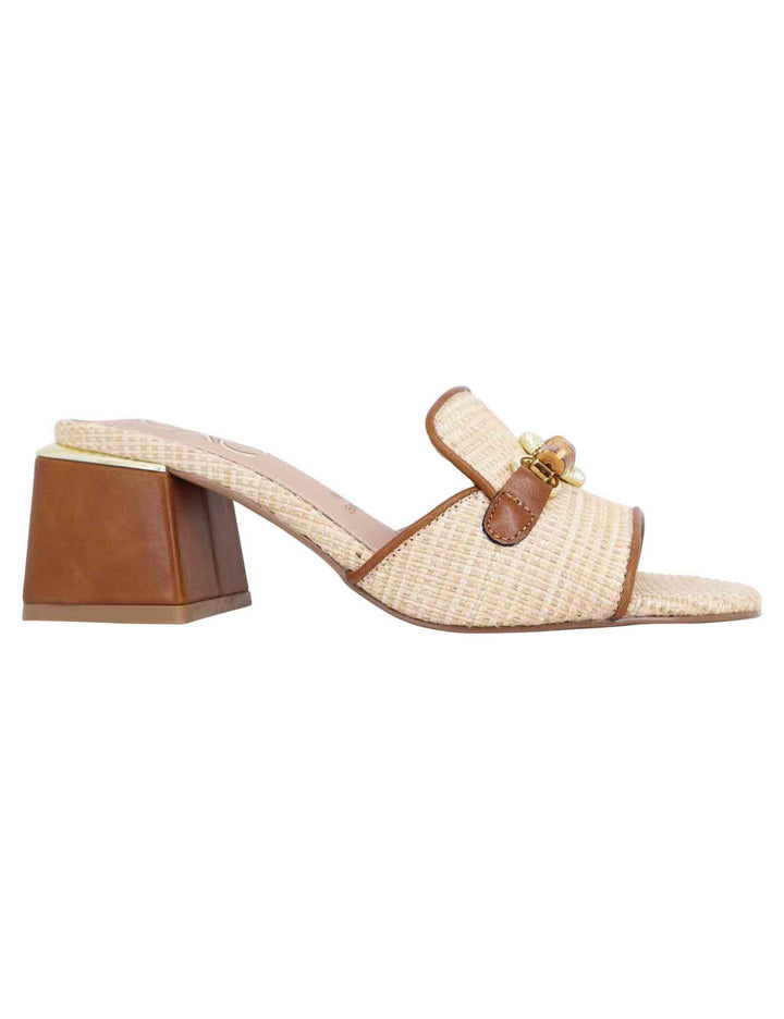 Spatarella Sandali donna in tessuto beige e cuoio con morsetto Negozi Online