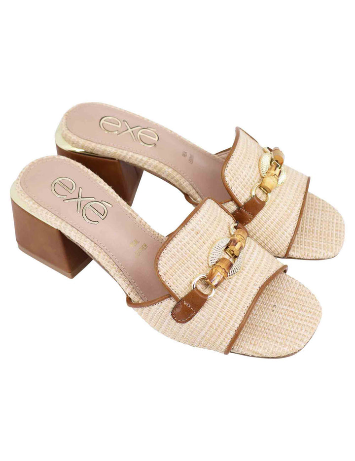 Spatarella Sandali donna in tessuto beige e cuoio con morsetto Negozi Online