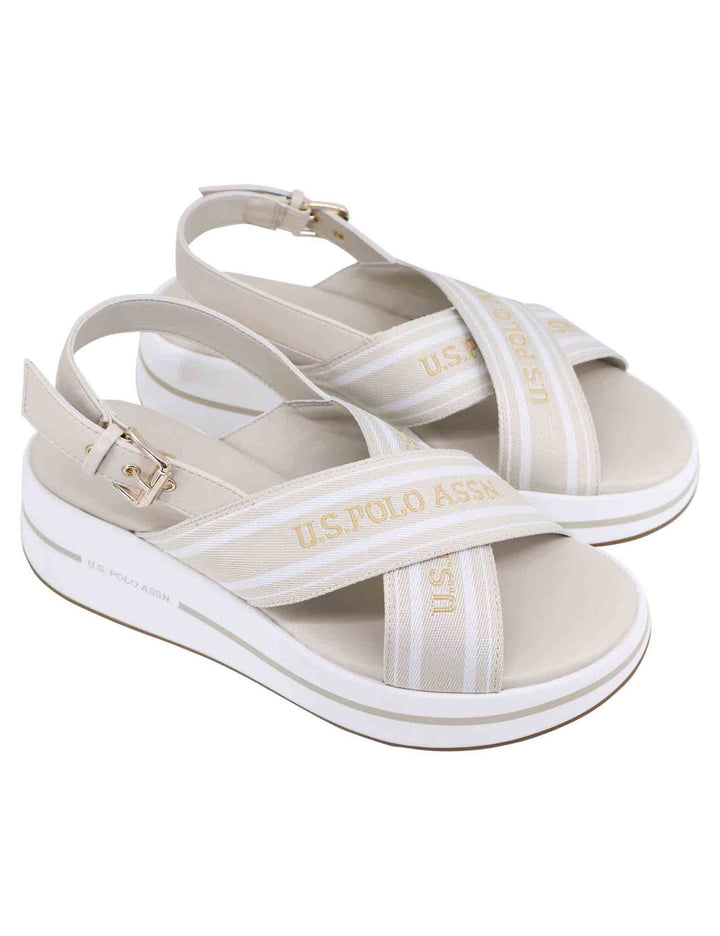 Spatarella Sandali slingback donna in tessuto beige con zeppa in gomma Fino Al -60%