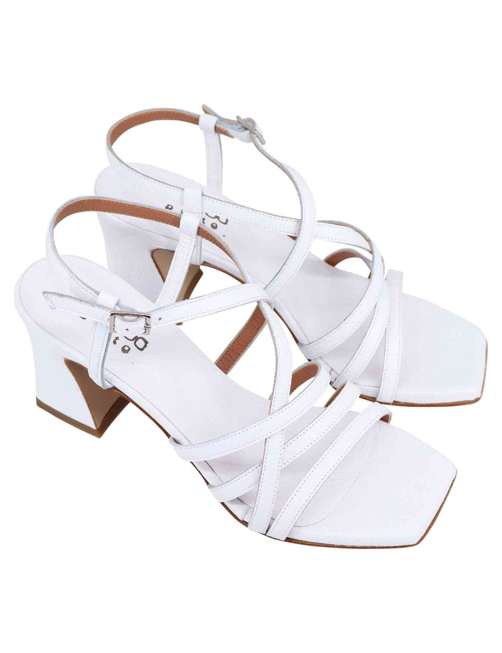 Spatarella Sandali slingback donna in pelle bianca con tacco alto e punta quadra Shopping Online