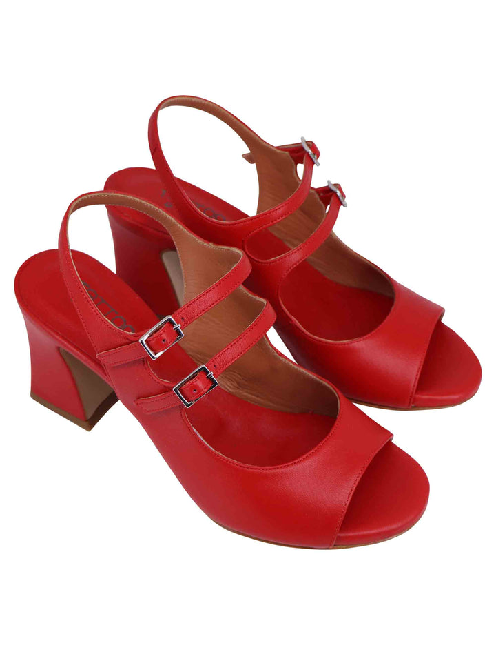 Spatarella Sandali slingback donna in pelle rossa con cinturini punta tonda e tacco alto Affare Del Giorno