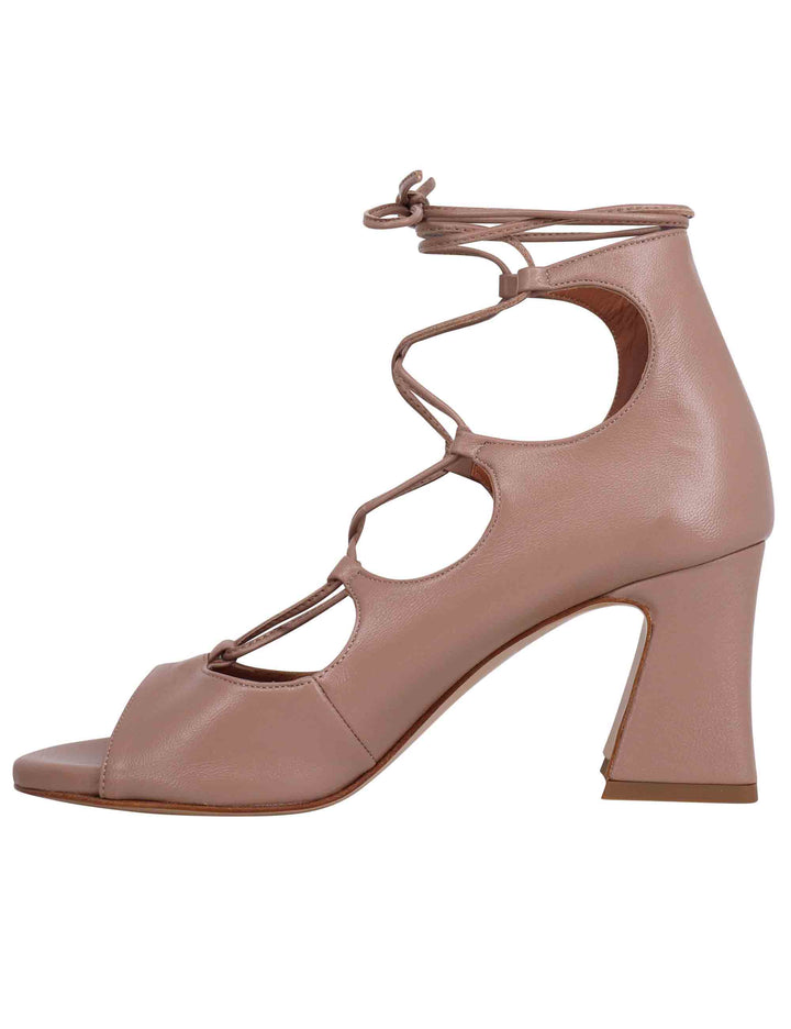 Spatarella Sandali donna in pelle beige con lacci alla caviglia e tallone chiuso Prezzo Ridotto
