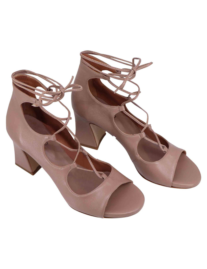 Spatarella Sandali donna in pelle beige con lacci alla caviglia e tallone chiuso Prezzo Ridotto