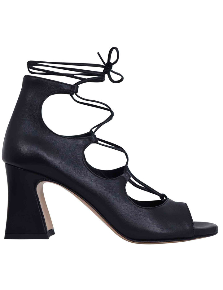 Spatarella Sandali donna in pelle nera con lacci alla caviglia e tallone chiuso Convenienza