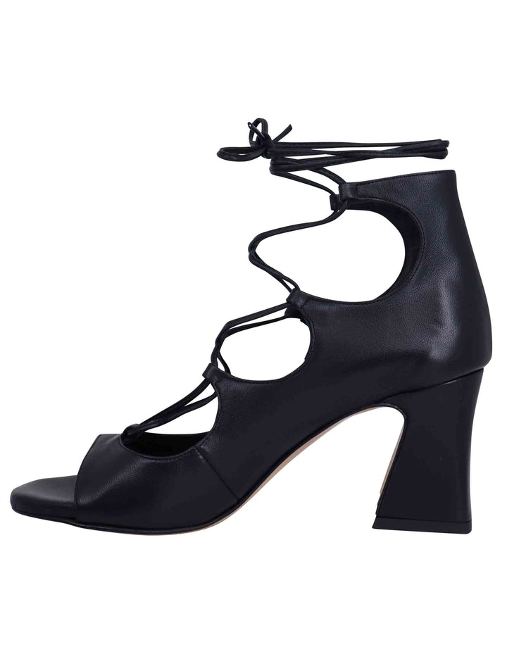 Spatarella Sandali donna in pelle nera con lacci alla caviglia e tallone chiuso Convenienza