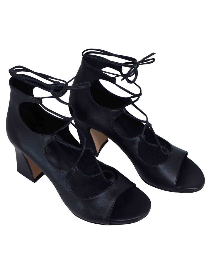 Spatarella Sandali donna in pelle nera con lacci alla caviglia e tallone chiuso Convenienza