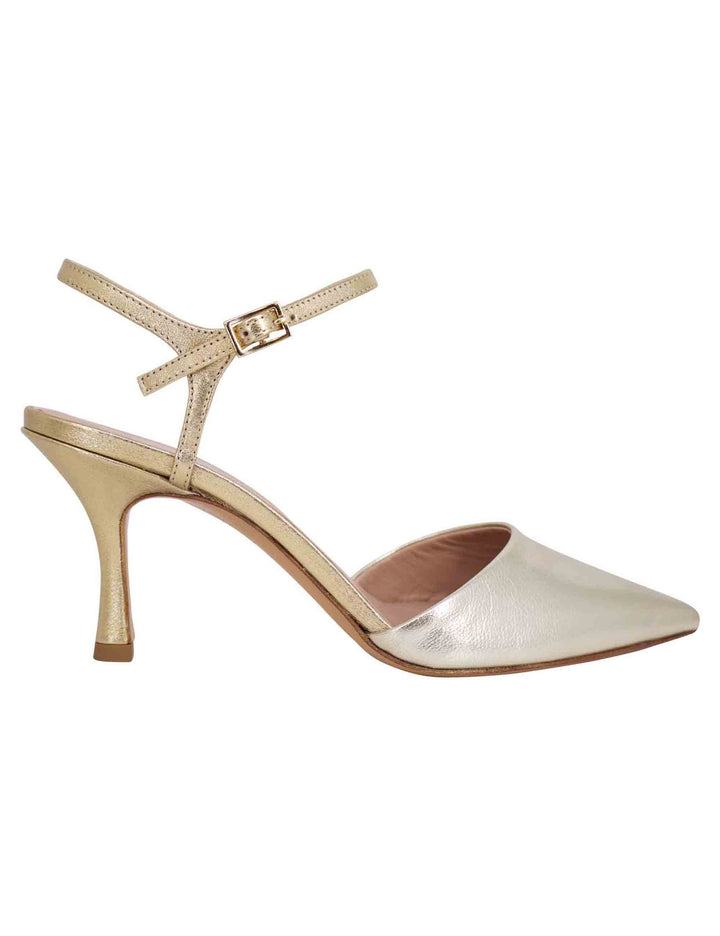 Spatarella Sandali donna in pelle laminata argento e platino con tacco alto e cinturino alla caviglia Sconto