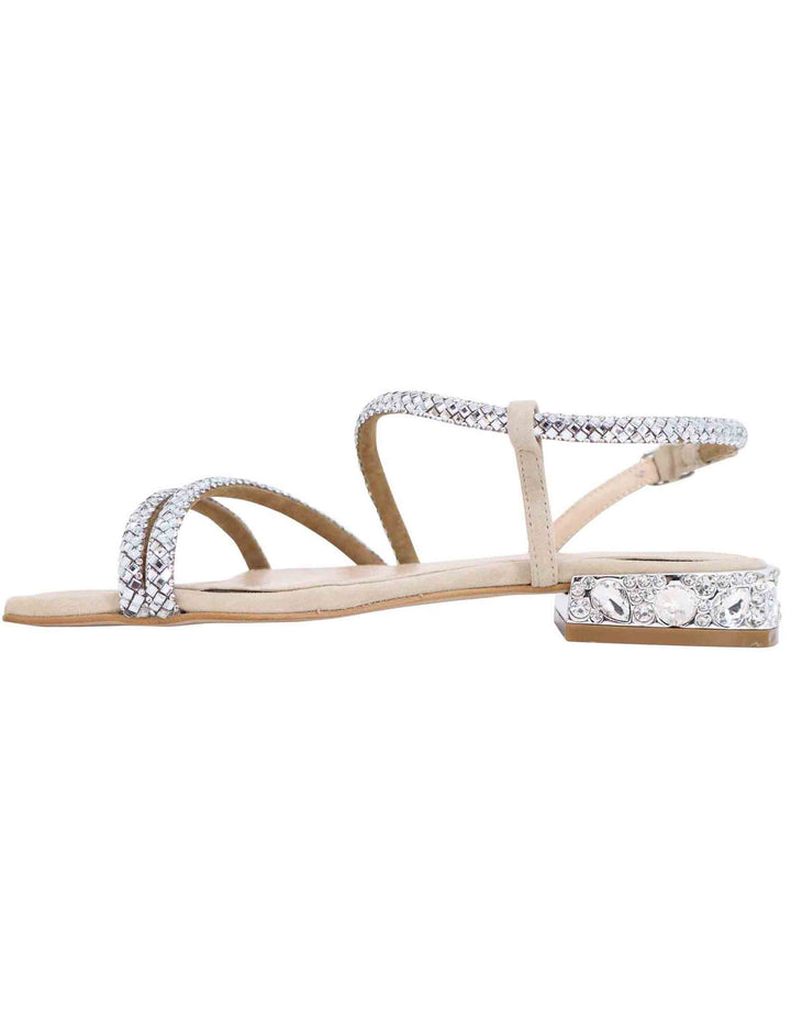 Spatarella Sandali bassi slingback donna in camoscio beige con strass e tacco gioiello Online