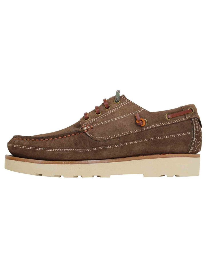 Spatarella Stringate uomo Hopi Suede in camoscio marrone con lacci in cuoio e suola bianca Nuova