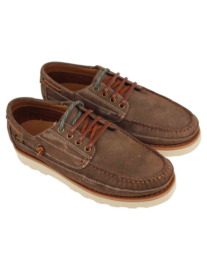 Spatarella Stringate uomo Hopi Suede in camoscio marrone con lacci in cuoio e suola bianca Nuova
