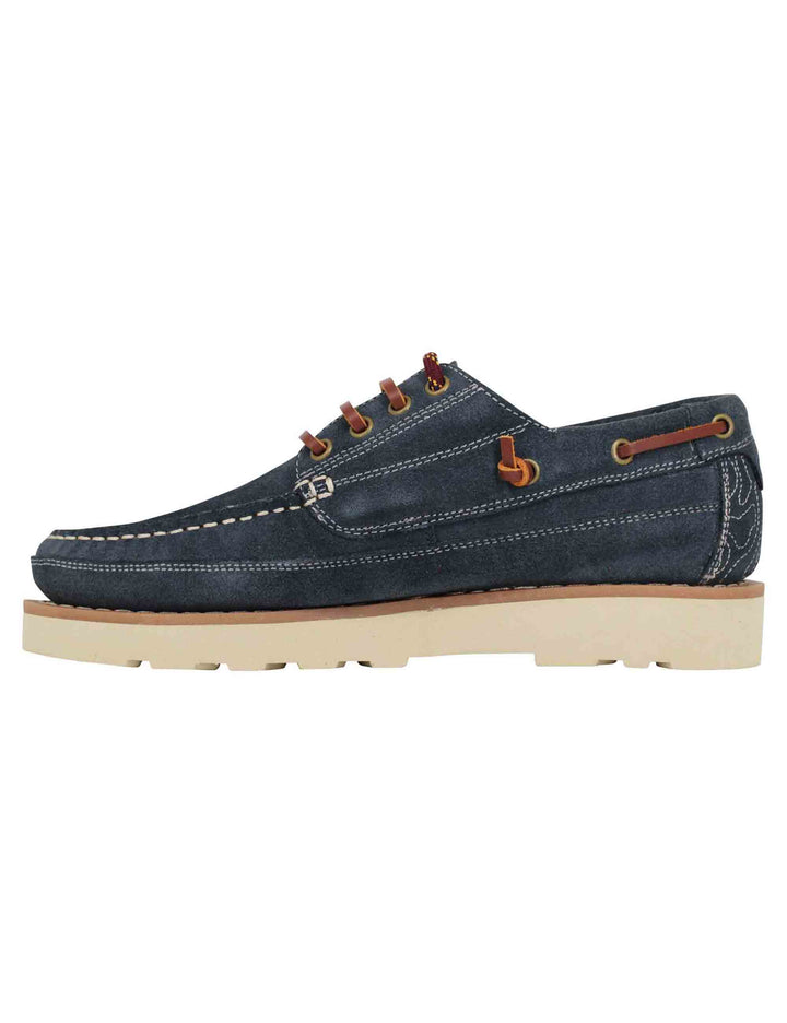Spatarella Stringate uomo Hopi Suede in camoscio blu con lacci in cuoio e suola bianca Italy