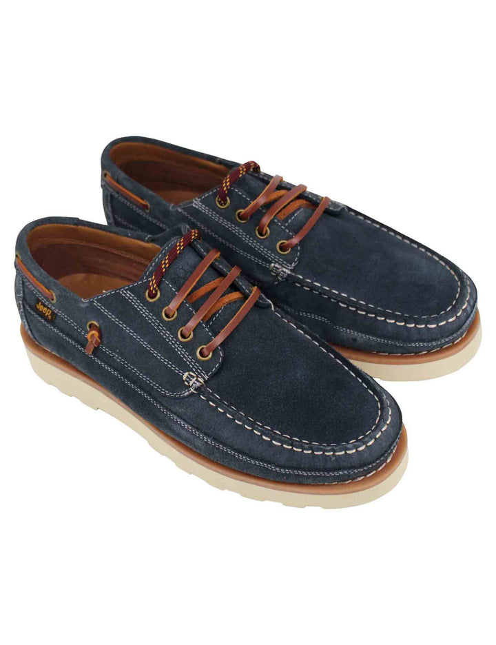 Spatarella Stringate uomo Hopi Suede in camoscio blu con lacci in cuoio e suola bianca Italy