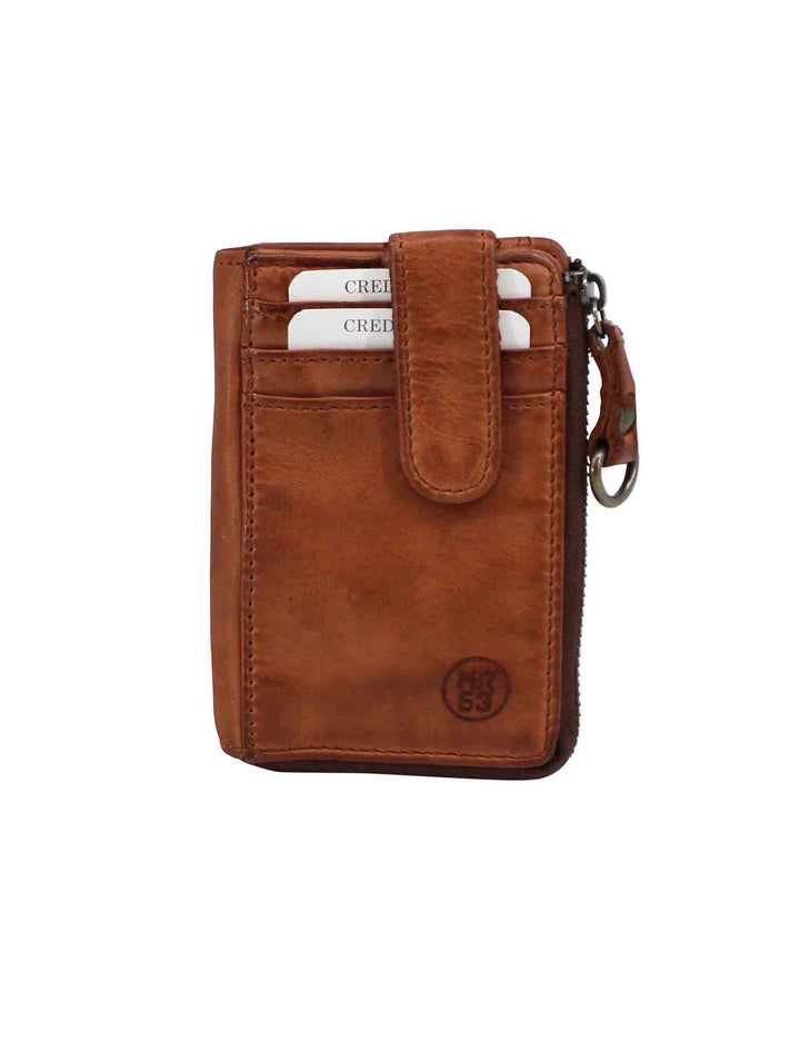 Spatarella Portacarte uomo con zip in pelle vintage cuoio In Linea