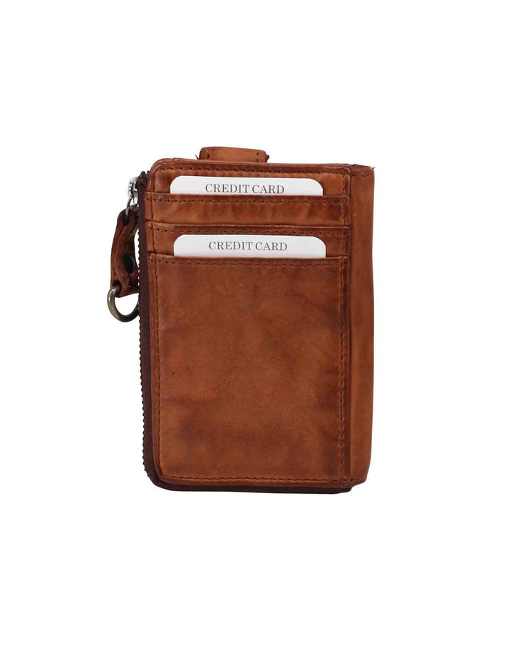 Spatarella Portacarte uomo con zip in pelle vintage cuoio In Linea