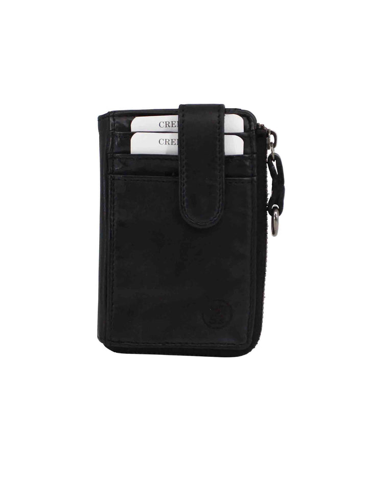 Spatarella Portacarte uomo con zip in pelle vintage nero Promozione